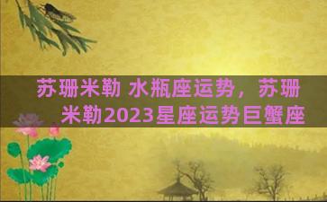 苏珊米勒 水瓶座运势，苏珊米勒2023星座运势巨蟹座